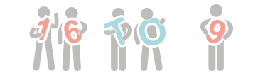Stickpeople holding numbers and letters that read "16 to 9"