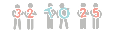 Stickpeople holding letters and numbers that read "32 to 25"