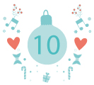 Illustration of a Christmas bauble with the number 10 on it