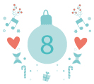 Illustration of a Christmas bauble with the number 8 on it