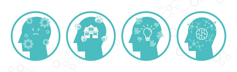 Icons of 4 heads with different illustrations