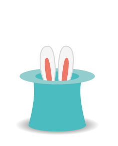 Illustration of rabbit ears poking out of a magician's hat