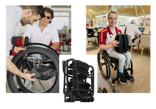 Three photos showing people using the Revolve wheelchair