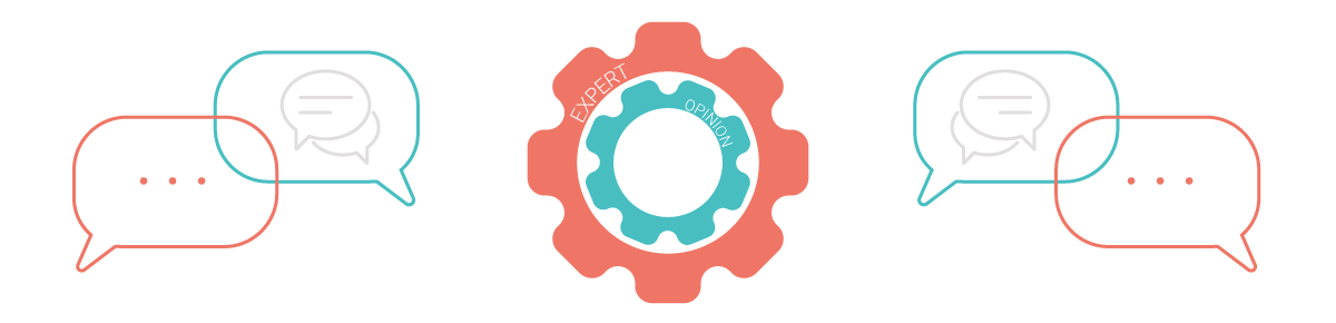 Icons of cogs and speech bubbles
