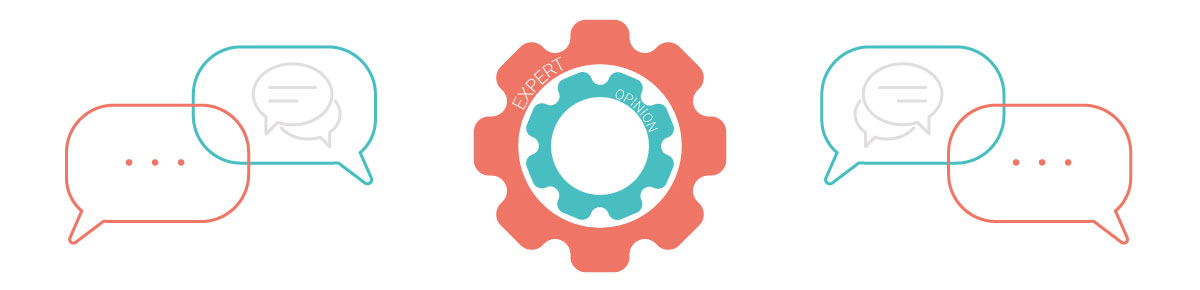 Banner of cogs and speech bubbles