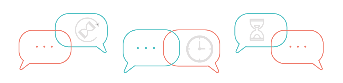 Speech and thought bubbles containing illustrations of time banner