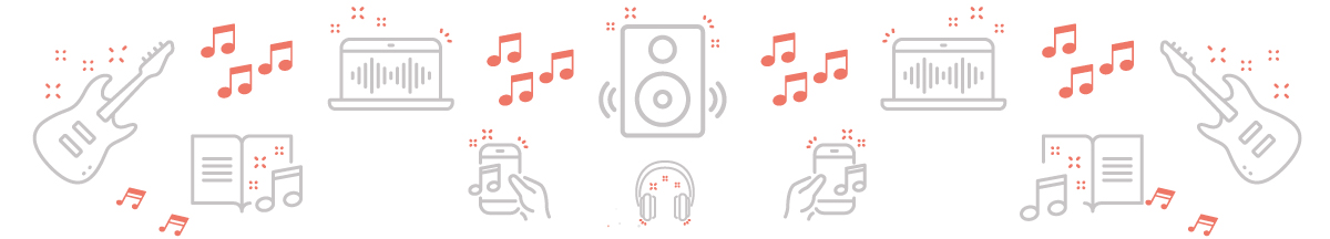 Banner of musical notes and instruments illustrations