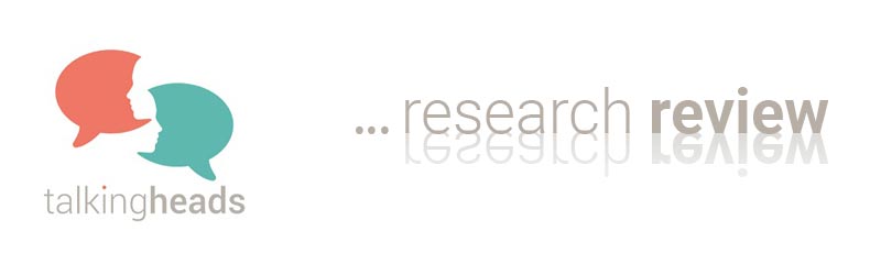 Talking Heads logo of coral and teal speech bubbles with the text "...research review"