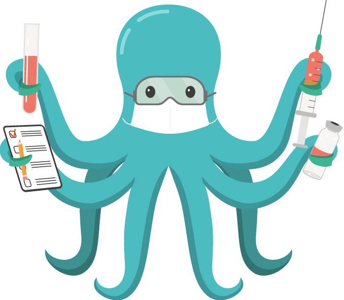 Illustration of an octopus holding scientific equipment